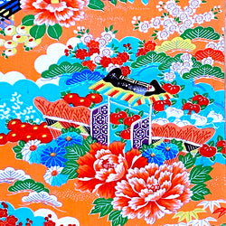 Coral/Blue Kimono Silk Crepe Print from Japan, Piece 14" x 55" #ZP-14