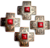 Copper/Red Stone Cross Large Screw-Back Concho 1.5"  #SWH-121