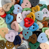 100 Heart Buttons, Color Mix, Opaque Glass 1/2" Two-Hole, #LP-145-100