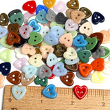 100 Heart Buttons, Color Mix, Opaque Glass 1/2" Two-Hole, #LP-145-100