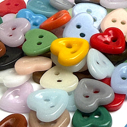100 Heart Buttons, Color Mix, Opaque Glass 1/2" Two-Hole, #LP-145-100