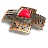 Copper/Red Stone Cross Large Screw-Back Concho 1.5"  #SWH-121