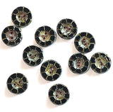 Black Rustic Czech Glass Sunray Flower, 2 hole button 14mm / 9/16"  TWO BUTTONS #L-978