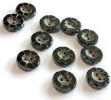 Black Rustic Czech Glass Sunray Flower, 2 hole button 14mm / 9/16"  TWO BUTTONS #L-978