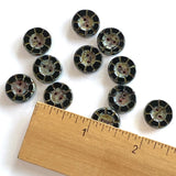 Black Rustic Czech Glass Sunray Flower, 2 hole button 14mm / 9/16"  TWO BUTTONS #L-978