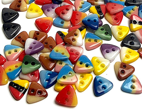 115 Triangle Two-Tone Candy Corn Buttons, Color Mix, Opaque Glass 7/16" Two-Hole, #LP-147-115