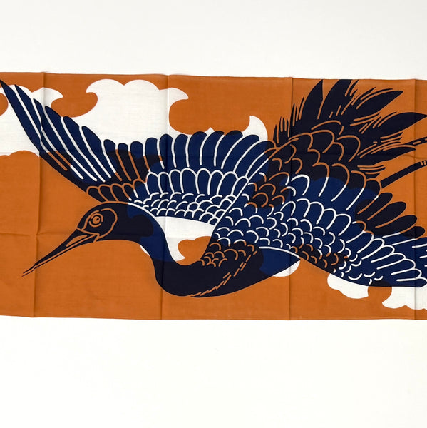 Large Crane Flying, Tenugui Towel from Japan, 100% Cotton 13.5" x 36"