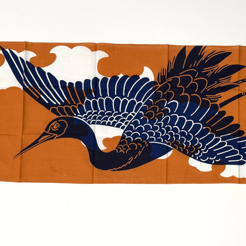Large Crane Flying, Tenugui Towel from Japan, 100% Cotton 13.5" x 36"