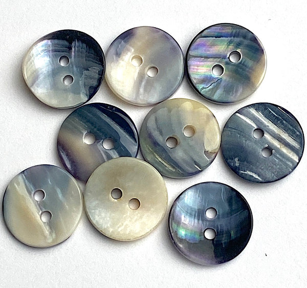 SALE - NINE Indigo/Cream 5/8" Natural Blue Mussel Shell Buttons, Pack of NINE Mermaid's Indigo  #23-92