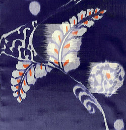 Vintage Meisen Kimono Silk Pieces, Stunning Dark Blue Botanical Ikat, 14" x 62" from Japan # ZP-15