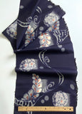Vintage Meisen Kimono Silk Pieces, Stunning Dark Blue Botanical Ikat, 14" x 62" from Japan # ZP-15