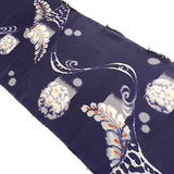Vintage Meisen Kimono Silk Pieces, Stunning Dark Blue Botanical Ikat, 14" x 62" from Japan # ZP-15