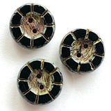 Black Rustic Czech Glass Sunray Flower, 2 hole button 14mm / 9/16"  TWO BUTTONS #L-978