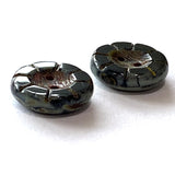 Black Rustic Czech Glass Sunray Flower, 2 hole button 14mm / 9/16"  TWO BUTTONS #L-978