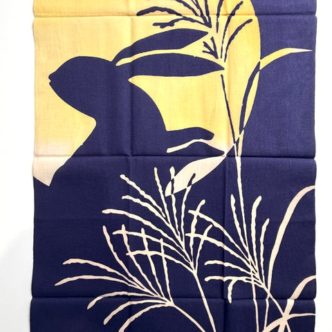 Moon Rabbit Tenugui Towel from Japan, 100% Cotton 13" x 36"