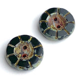 Black Rustic Czech Glass Sunray Flower, 2 hole button 14mm / 9/16"  TWO BUTTONS #L-978
