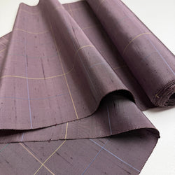 Dusty Slubby Purple with Gridlines, Yarn-Dyed Vintage Silk from Japan By the Yard #325