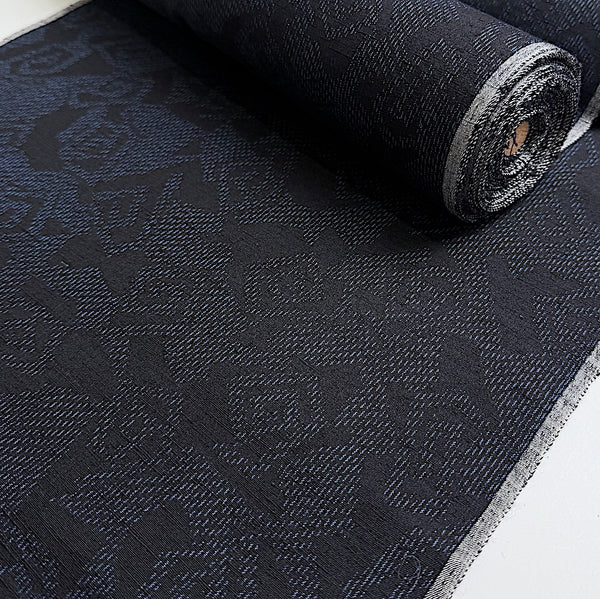 Navy-Indigo/Black Ikat with Kites or Abstract Angular Spirals Vintage Kimono Silk from Japan By the Yard #327