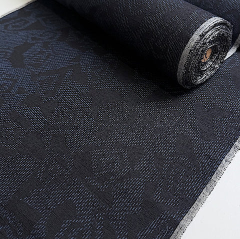 Navy-Indigo/Black Ikat with Kites or Abstract Angular Spirals Vintage Kimono Silk from Japan By the Yard #327