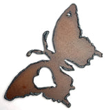 SALE Butterfly with One Heart Rusted Iron Pendant 2.75"  #RST-63