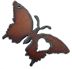 SALE Butterfly with One Heart Rusted Iron Pendant 2.75"  #RST-63