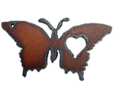 SALE Butterfly with One Heart Rusted Iron Pendant 2.75"  #RST-63