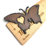 SALE Butterfly with One Heart Rusted Iron Pendant 2.75"  #RST-63