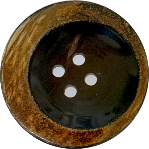 Re-Stocked, Tipsy Black/Brown Moon Horn Button 4-Hole, 1-3/16" - 1-1/4"  # SK-0066