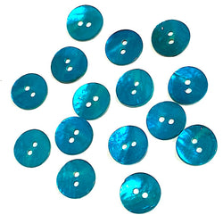 Re-Stocked, Teal Blue Bright 1/2" Pearl Shell 2-hole Button, Pack of TWELVE  #182-D