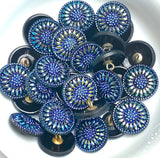 Norther Lights Indigo 3/4" Sunflower, Metallic-Like Czech Glass Button 19mm  #CZ 137