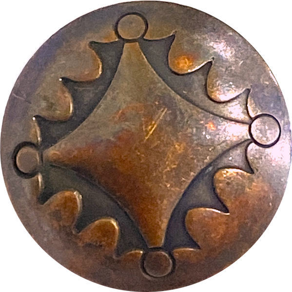 Running Low, "Antique" Rustic Four Directions Dark Coppery Brass Concho Shank Back Button 7/8"  #SW-18