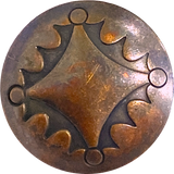 Running Low, "Antique" Rustic Four Directions Dark Coppery Brass Concho Shank Back Button 7/8"  #SW-18