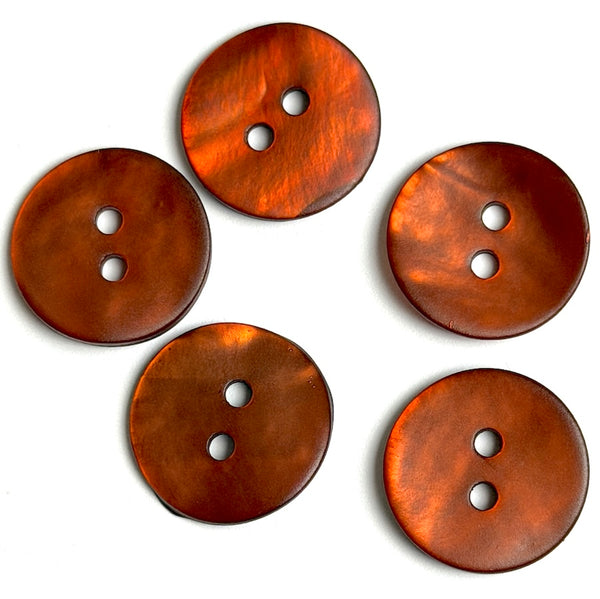 Re-Stocked Rust/Copper Velvet Agoya Shell 5/8" 2-hole Button, Pack of 5  #SK-1220
