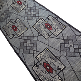 Charcoal with Red Camellia Ikat Masterpiece, Vintage Oshima Silk Tsumugi Pongee from Japan, 13.5" x 60" # ZP-28