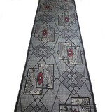 Charcoal with Red Camellia Ikat Masterpiece, Vintage Oshima Silk Tsumugi Pongee from Japan, 13.5" x 60" # ZP-28