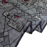 Charcoal with Red Camellia Ikat Masterpiece, Vintage Oshima Silk Tsumugi Pongee from Japan, 13.5" x 60" # ZP-28