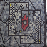 Charcoal with Red Camellia Ikat Masterpiece, Vintage Oshima Silk Tsumugi Pongee from Japan, 13.5" x 60" # ZP-28
