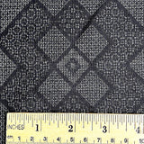Charcoal with Red Camellia Ikat Masterpiece, Vintage Oshima Silk Tsumugi Pongee from Japan, 13.5" x 60" # ZP-28