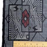 Charcoal with Red Camellia Ikat Masterpiece, Vintage Oshima Silk Tsumugi Pongee from Japan, 13.5" x 60" # ZP-28