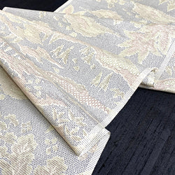 White and Pastels Ikat Masterpiece, Natural Islands, Vintage Oshima Silk Tsumugi from Japan, 13.5" x 63" # ZP-29