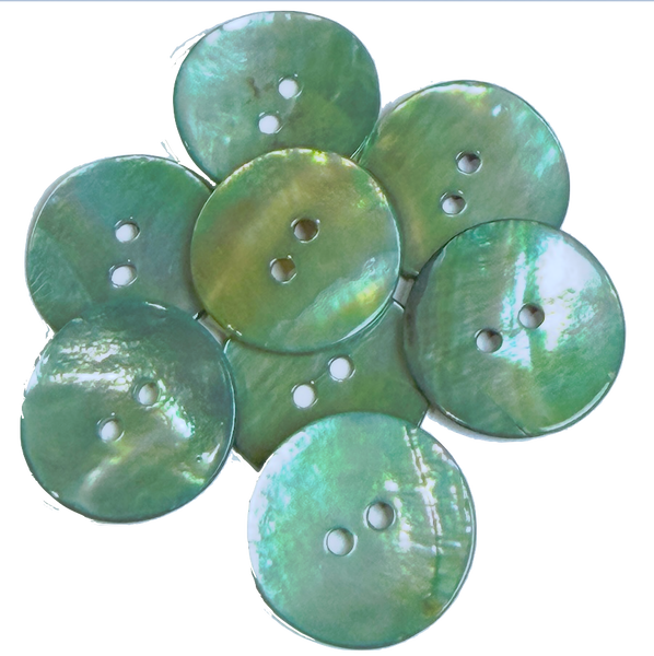 Re-Stocked, Light Turquoise-Green Shiny Agoya Shell 5/8" / 15mm 2-hole Button, Pack of 8   #SK-1247
