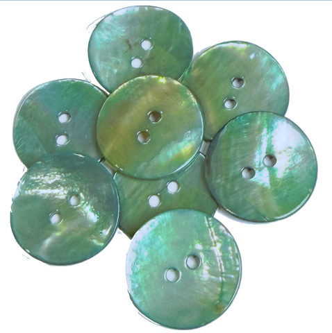 Re-Stocked, Light Turquoise-Green Shiny Agoya Shell 5/8" / 15mm 2-hole Button, Pack of 8   #SK-1247