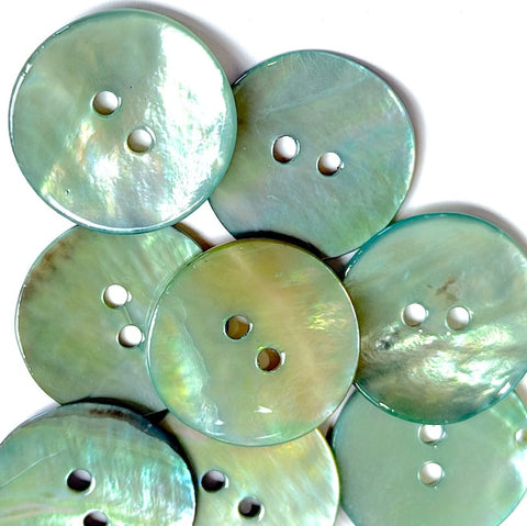 Re-Stocked, LIght Turquoise-Green Shiny Agoya Shell 13/16"/20mm, 2-hole Button, Pack of 5    #SK-1246