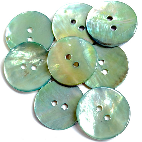 Re-Stocked, Light Turquoise-Green Shiny Agoya Shell 5/8" 2-hole Button, Pack of 8, 15mm   #SK-1247