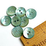 Re-Stocked, Light Turquoise-Green Shiny Agoya Shell 5/8" 2-hole Button, Pack of 8, 15mm   #SK-1247
