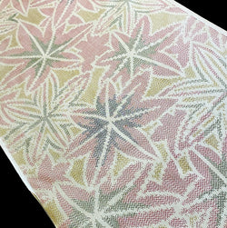 Large Leaves Ikat Tsumugi, Smooth Crisp Vintage Kimono Silk Pongee from Japan by the Yard # 277