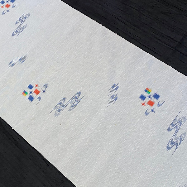 REMNANT, Ice-Blue-White with Ikat Birds Vintage Kimono Silk from Japan 14" x 29" Piece #109