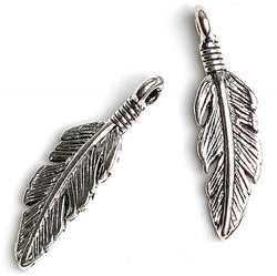 SALE, Pack of FIVE PEWTER Feather Pendant/CharmS, 15/16" USA, 24mm  # FJ-110