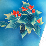 Rich Blues, Hand Painted Buds/Leaves Full 13+-Yard BOLT, Blended Bokashi Chirimen Crepe Vintage Tsukesage Kimono Silk from Japan  #562