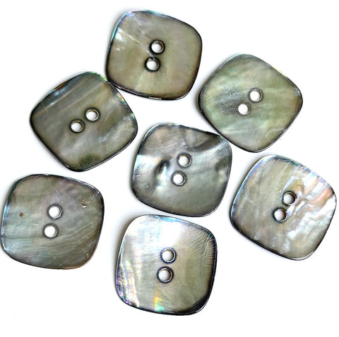 "Smokey Squares" Gray Rainbow MOP Shell 2-Hole Button 7/8", Pack of 7  #KB-933